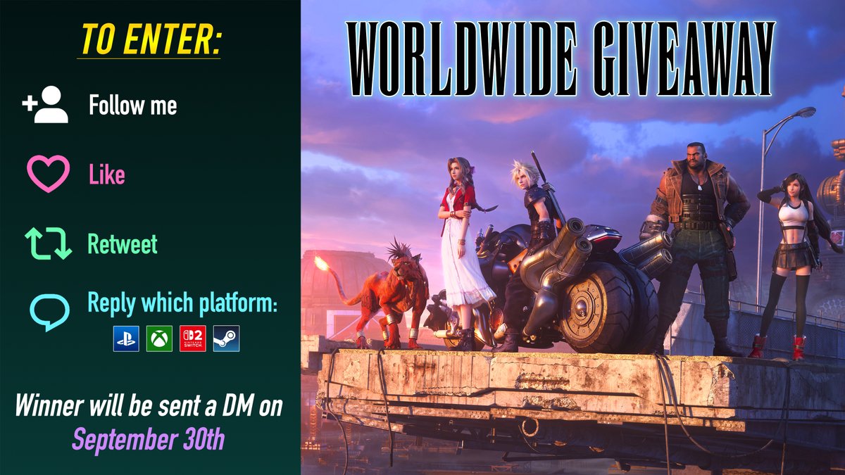 ActualAero's tweet photo. Now of course I'm taking advantage of this sale to let someone else also experience my 2nd favorite game of all time so I'm giving away a code for Final Fantasy VII Remake for ANY PLATFORM! Good luck!!

To enter:
✅ Follow me
❤️🔃 Like + RT
💬 Reply which platform you want it for https://t.co/vKug2YmFu4