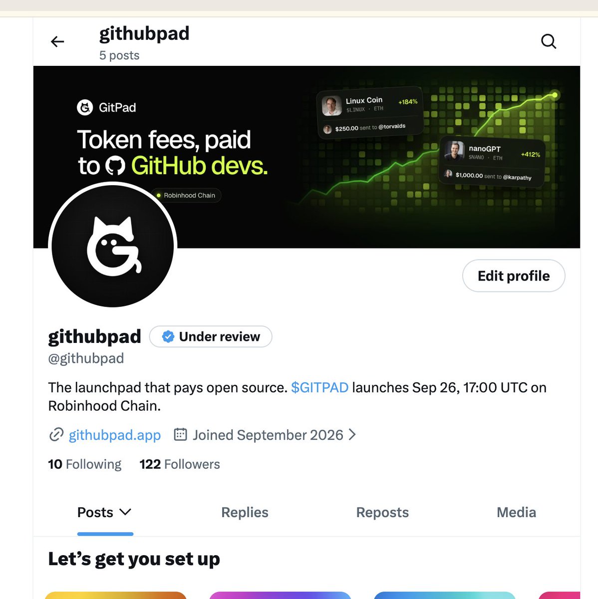 githubpad's tweet photo. blue is under review wait the moment 

The GitPad cat went shopping. It found the winner.  $GITPAD is live on Robinhood Chain.  

CA: 0x4E2E4562d85A7C0BE0c1B7e340ff4a1DD639Bdea 

try now https://t.co/Ga9yn0Eb5o https://t.co/IyYj3Qk2yq