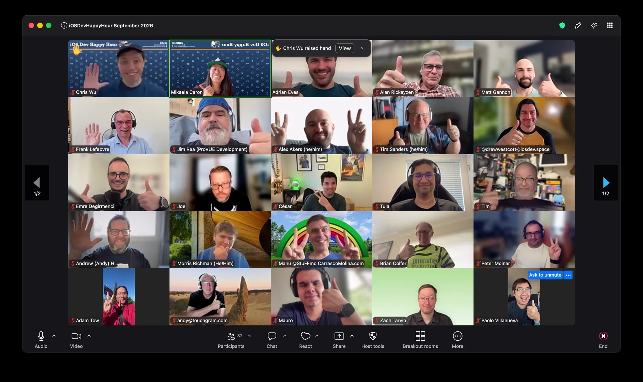 Participants on a Zoom call at iOSDevHappyHour