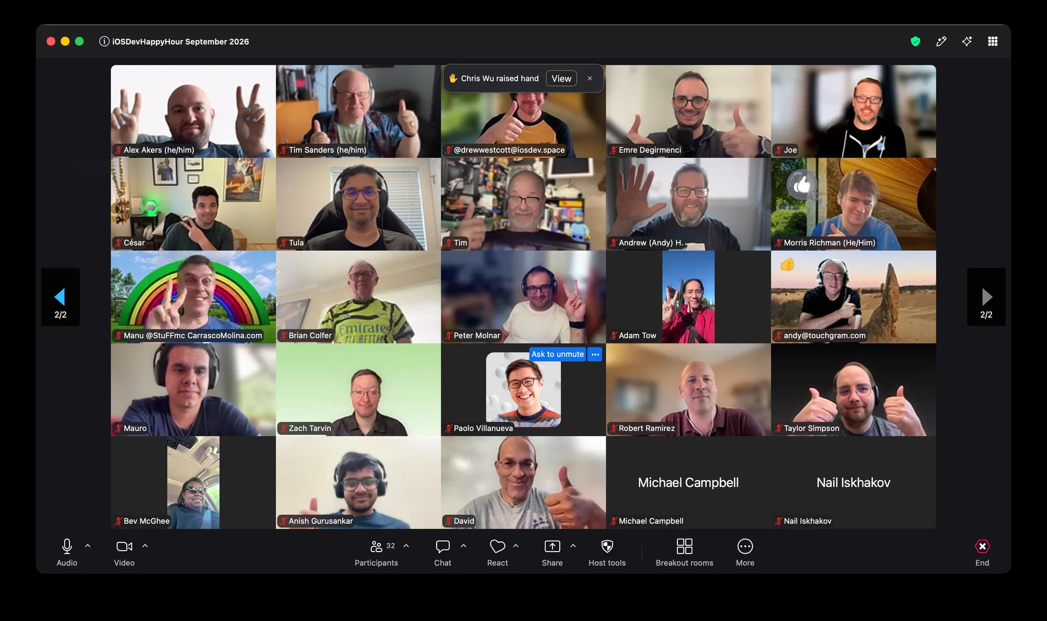 Participants on a Zoom call at iOSDevHappyHour