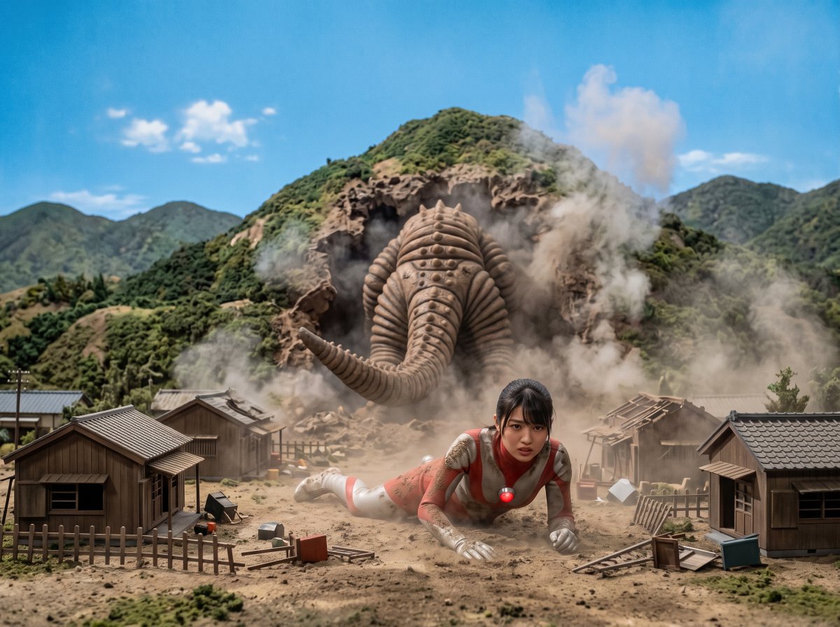 1ctDMMbp1DXk4n3's tweet photo. ウル○ラ系ヒロイン　農村での闘い⑫
「怪獣が地中に去ろうとするのを尻尾をつかんで阻止します。怪獣は私の首筋や後頭部を尻尾で連打してきます。ダメ押しのように背中や腰に尻尾を叩きつけ、山肌に大穴を掘って消えていきました。すごく悔しいですが限界が近づき、変身を解除します」
#水野凜 https://t.co/EjajHq0Xcx