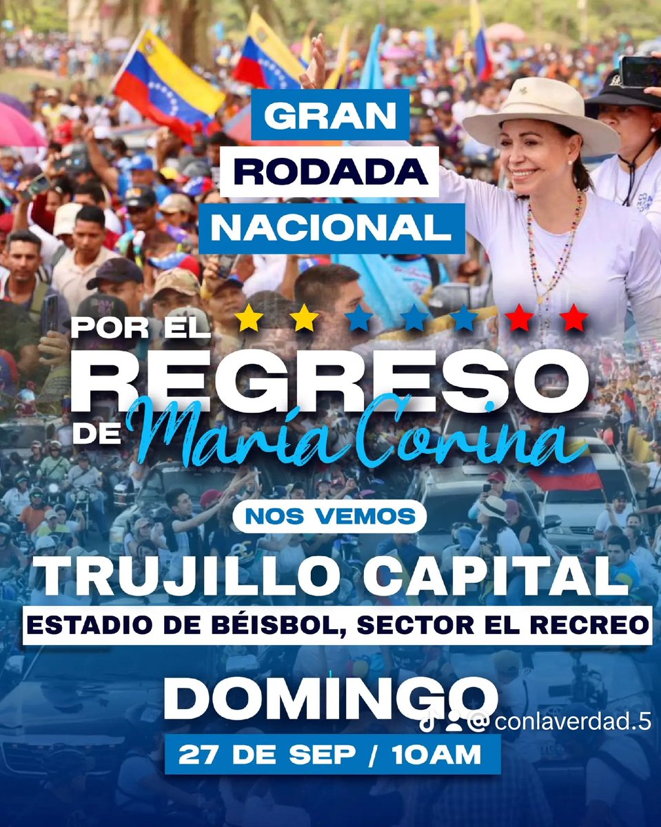 Alda17925Aldana's tweet photo. 🇻🇪 ¡TRUJILLO SE MOVILIZA!

Este domingo 27 de septiembre, Trujillo se moviliza para exigir el establecimiento de la fecha de la elección presidencial 2027 y el regreso seguro de María Corina Machado, para avanzar de una vez hacia la transición a la democracia. https://t.co/b0TirQbxCZ