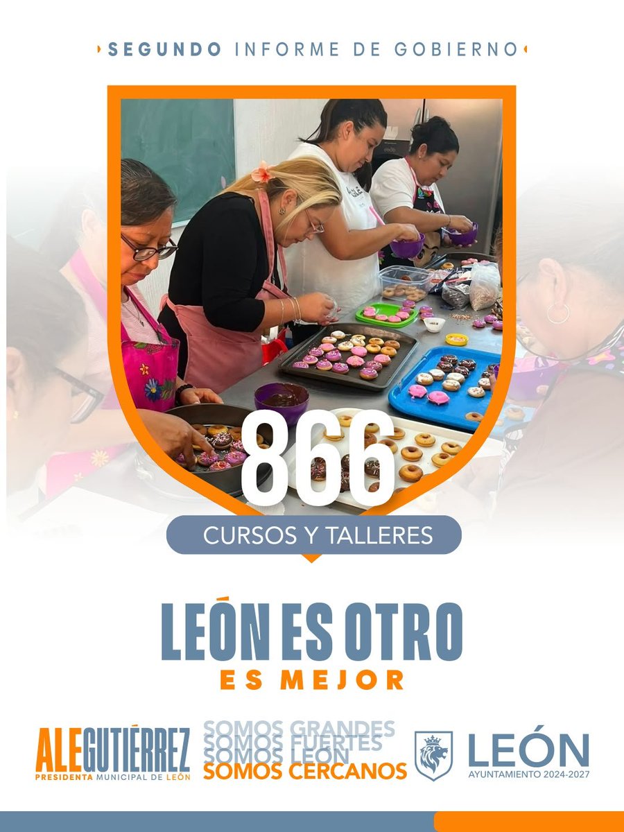 leon_dsocial's tweet photo. ¡Hoy León es otro. León es mejor! 🙌

Con 866 cursos, talleres y atenciones profesionales, beneficiamos a 17 mil 283 leoneses, impulsando nuevas habilidades, autoempleo, desarrollo de las familias y comunidades.

¡Seguimos creando oportunidades para todas y todos!

#2InformeAle https://t.co/TuVnQCobcH