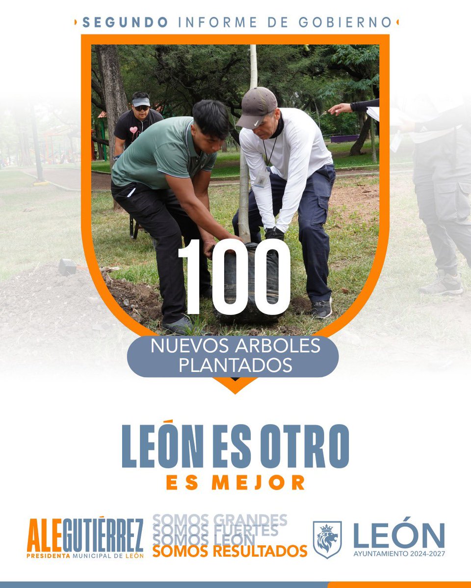 parquesleon's tweet photo. ¡Más pulmones verdes para León! 🌳💚 Gracias a tu participación en el programa de Adopciones, logramos:
🌱 100 árboles plantados 
💧 1,025 árboles regados

 #2InformeAle

#LeónEsMejor 
@AleGutierrez_mx 
@municipio_leon https://t.co/zP5tBxRFF8