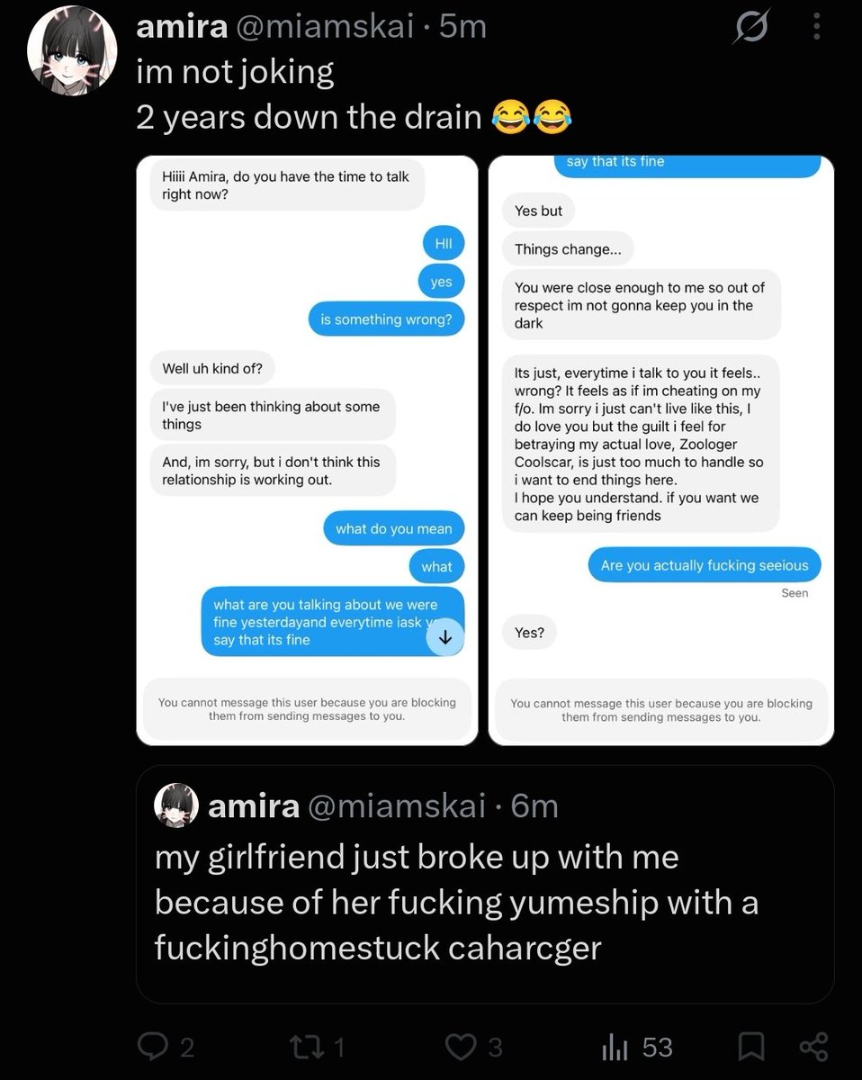 Kirwithdot's tweet photo. Yeah, two years and you can't even keep your fucking mouth shut, immediately going to your main even though i was as respectful as i could've been. Do you think it wasn't a hard decision for ME??

Unlike you, Zoologer wouldn't do that. Go figure why i picked them and not you. https://t.co/j6Ip0Tz561