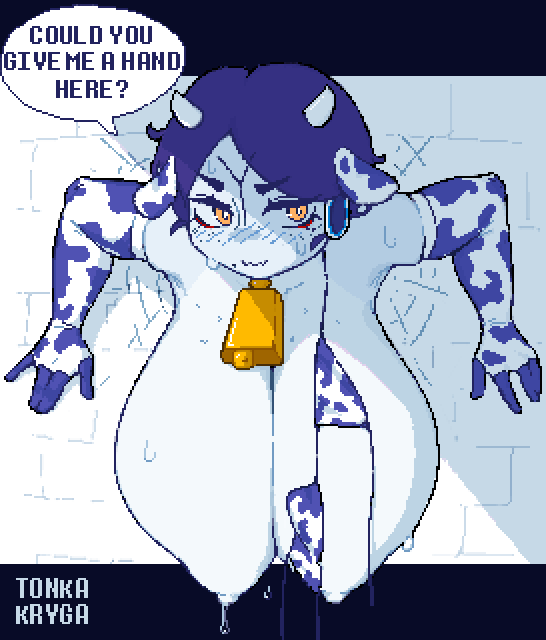 Tonka_Kryga's tweet photo. K`ino stuck in wall🐮💙

(my first attempt at pixel art) https://t.co/dbxnPFAkqs