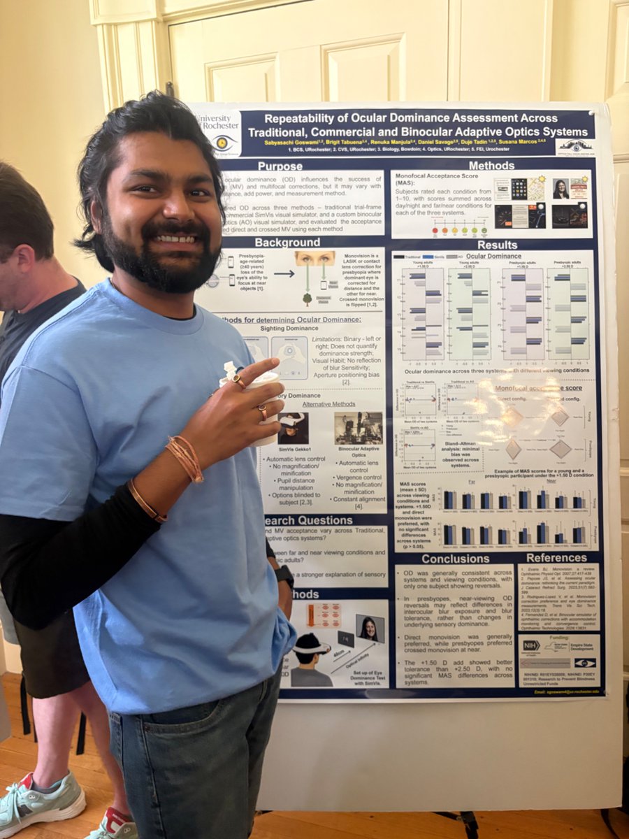 MarcoslabUr's tweet photo. @MarcoslabUr 
@Optica_FVM : Sabya Goswami presents work on Ocular Dominance Strength, Perceived Visual Quality &amp; Monovision; #Presbyopia #SimVis #AdaptiveOptics #BinocularVision 
@CvsUor @UoR_BrainCogSci @FlaumEye @OpticaWorldwide
  #OFVM2026 https://t.co/DlTm8amiF8