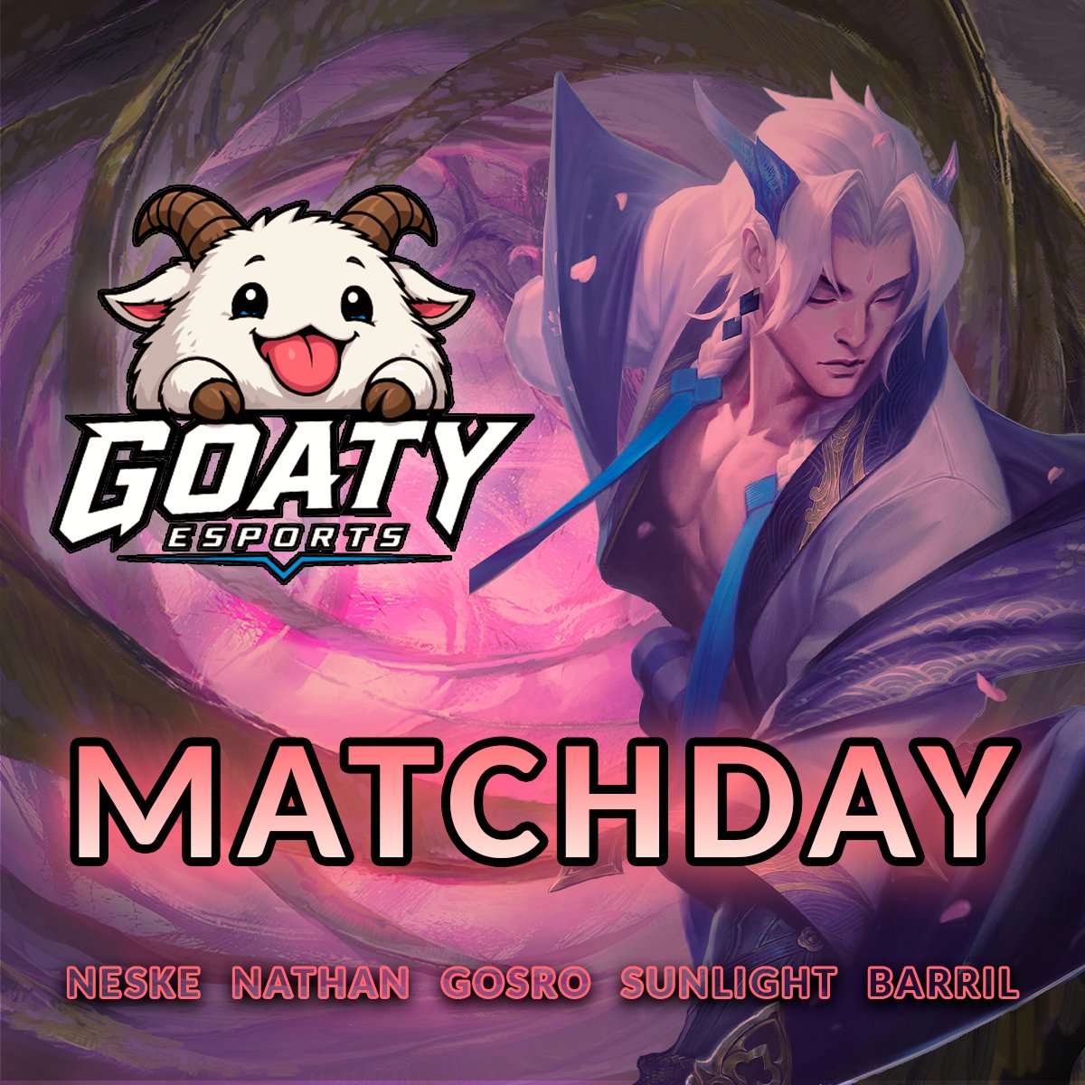 GoatyEsports's tweet photo. Matchday!
Tras el primer game del Classic, seguimos en directo con el debut del main!
💪@Top_Gap_NesKe
🌱@NathanRyu_
🔮@sfaavio
🏹 #Sunlight
🛡️@barril_bs
🧠@A_Rebuffo
🗓️20:00
🆚@ValkiriasVKS Valhalla
📺https://t.co/IFQdQMVVbK https://t.co/9xi0RqtcH0