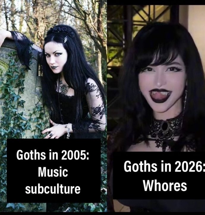 kevinofsolmira's tweet photo. "Goths in 2005 were musical and creative, whereas now they are just whores." 

Her response: "I have big breasts"

???????????? https://t.co/sm4Cvb1Xx4