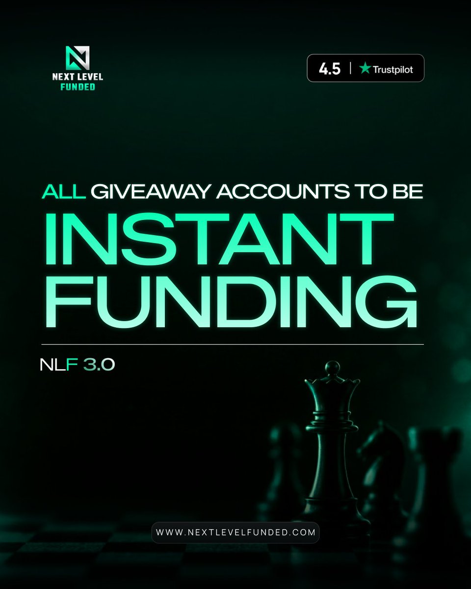 NextLvlFunded's tweet photo. If you're winning NLF giveaways, this one's for you.

With NLF 3.0, giveaway accounts will be Instant Funding.

And yes, there are more changes coming. https://t.co/BuL0uwNkzb