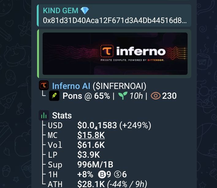 Kind_Gem1's tweet photo. $INFERNOAI

ENTRY CA
0x81d31D40Aca12F671d3A4Db44516d84121463CF3 https://t.co/hL6A7hSJJ0