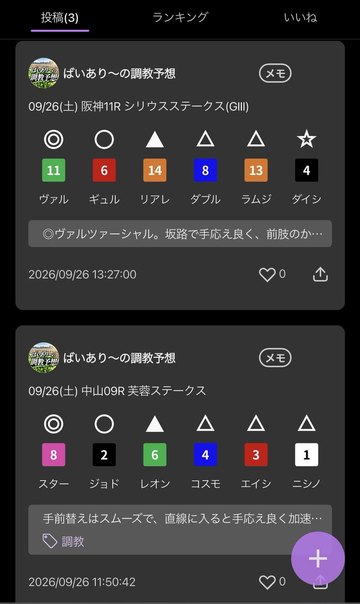 dahlia_lol's tweet photo. ウマークル始めました🐴
私の場合は調教のみの印となりますが、フォローしていただけたら嬉しいです☺️
特別レースの予想は気になる馬さん🐎がいたら投稿したいと思います🎯
#ウマークル
#Umarkle https://t.co/esF1jsQ1G4