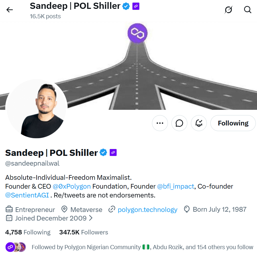 abhinavsam4's tweet photo. Polygon CEO changed changed his name to POL Shiller

Beast mode ON

And honestly.. I get it

100M $POL burned permanently. More being collected every day. Real usage. Real revenue. More transactions coming

Still seriously undervalued vs other chains

Slowly but surely

CT needs to wake up
