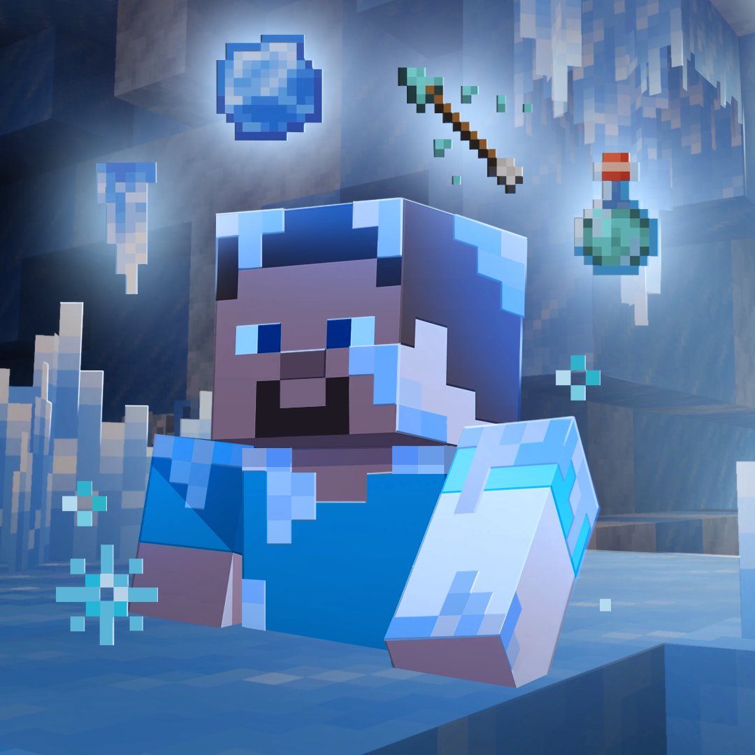 minecraftjapan's tweet photo. オーバーワールドにまもなく Ice Caves (氷の洞窟) が登場！

冷たいバイオームの地下を探索して氷の洞窟を発見しましょう❄️

美しさに満ちた豊かな鉱石の宝庫であると同時に
Frozen Zombie (フローズンゾンビ) のような特有の危険も潜んでいます🥶

彼らを倒して Ice Ball (アイスボール) を手に入れることができるのか
それとも自分が凍りついてしまうのか…

クールに待ちながら今後のアップデートをお見逃しなく😍