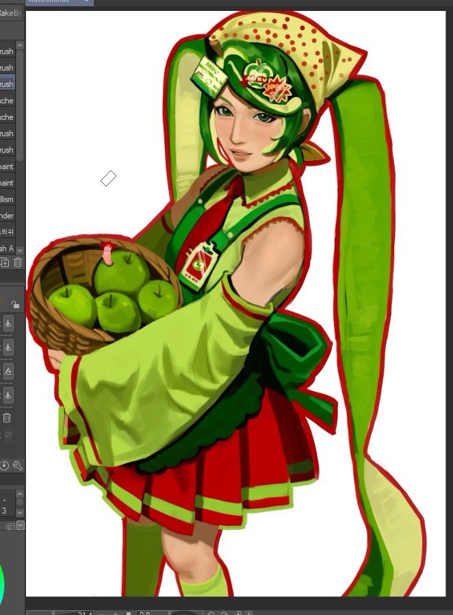 totalmortal's tweet photo. Apple Miku wip 🍏 https://t.co/1FWYdrmQ0k
