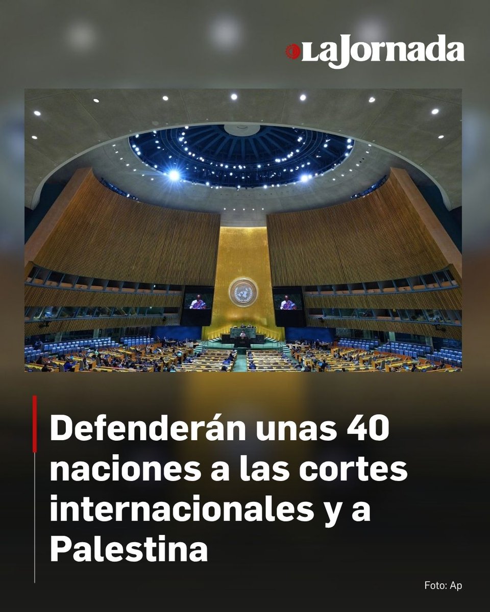 lajornadaonline's tweet photo. ✅ Defenderán unas 40 naciones a las cortes internacionales y a Palestina

Durante la Asamblea General, realizada en Nueva York, la ONU ha sido blanco de fuertes críticas, pero también de propuestas para su fortalecimiento.

Sudáfrica y Malasia convocan a los países tras ataques de EU, Israel y gobiernos derechistas a la ONU.

México, entre fundadores del grupo de La Haya.

Lee más aquí 👇
https://t.co/SQuOTcsbGk