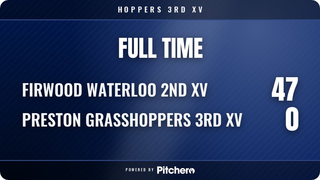 RugbyHoppers's tweet photo. FULL TIME: Firwood Waterloo 2nd XV 47 - 0 Preston Grasshoppers 3rd XV
#FIRPRE #Pitchero
https://t.co/Venj3Y20Pi https://t.co/OW4Vm9zViZ