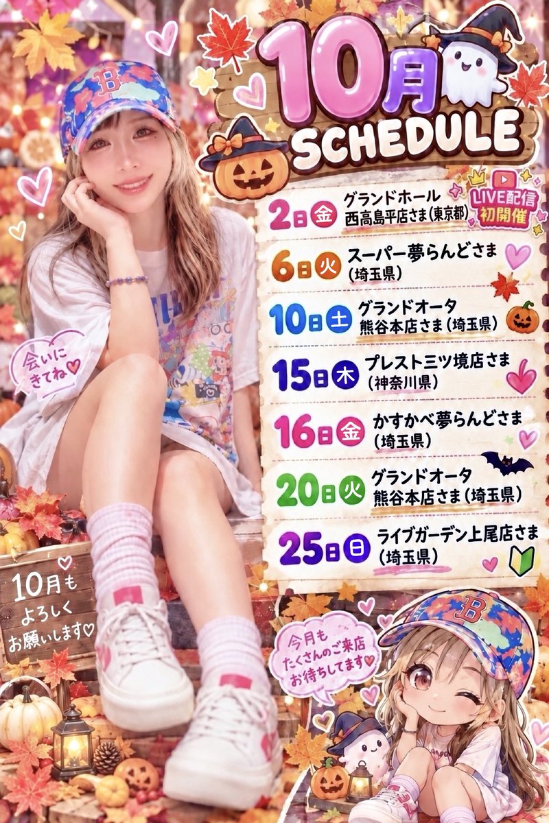 housewifeshie's tweet photo. みなさまおへろ〰️🍌👌
9月もありがとうございました💕

🎃1️⃣0️⃣月スケジュール🕯️🦇ᴾᴿ

❇️【♾️拡散希望♾️】❇️
リポストand引用リポストお願いします🙏

💮LIVE配信初開催💮
しえからお店さまへ熱望しての初開催🆙
LIVE配信には意味がある💪
初めての店舗さま来店も🆕✨

ライブ配信日🎥▶️2.6.10.16.20日

ハロウィンもあるし🎃楽しみな10月🎉
ゲーム配信もやるので遊びましょ🫶

10月も宜しくお願いいたします🙇