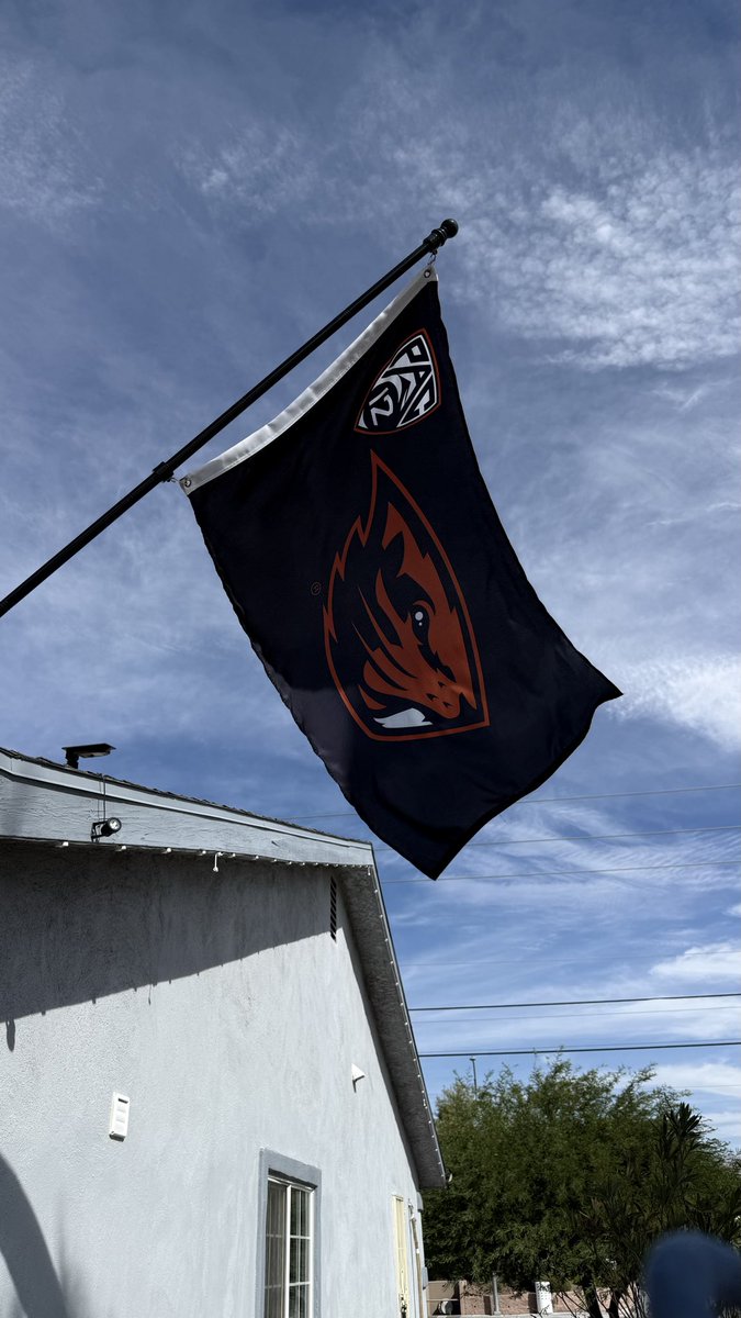 TheWitcher702's tweet photo. The dam beaver 🦫 flag is up! Oh and a fresh brewed cup of OSU coffee as well 🤣 

#GoBeavs 
Dam 🦫 Proud 
#TheDamFlag https://t.co/a2ayOV2d3S