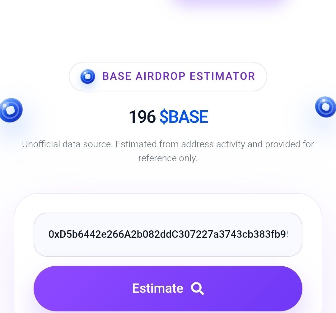 Junaedkabir41's tweet photo. 🪂 $BASE AIRDROP CHECKER UPDATE!

✅ Total Supply: 10B
✅ Airdrop Pool: 10%
✅ Estimated Recipients: 500K

An unofficial WheelX checker is now showing estimated $BASE allocations based on wallet activity.

I checked mine and it’s showing 196 $BASE

🔗 Check : https://t.co/EAYnJDHz3B

If you’re already active on @base , here’s the kind of activity worth keeping in mind to boost your chances:

→ Use different dApps
→ Provide liquidity / Stake
→ Trade actively on Base
→ Maintain consistent activity over time

⚠️ IMPORTANT DISCLAIMER: This is NOT an official Base airdrop checker. The estimate is based on third-party data, not confirmed eligibility. There is currently NO official Base network token or airdrop confirmed. Treat this number strictly as an estimate, not a guaranteed allocation.

How much $BASE is it showing for you? Let me know in the comments!👇

Follow @Junaedkabir41  for more early crypto guides & updates 🔔

#BaseNetwork #CryptoAirdrop #BASE #Web3 #DeFi #AirdropHunter