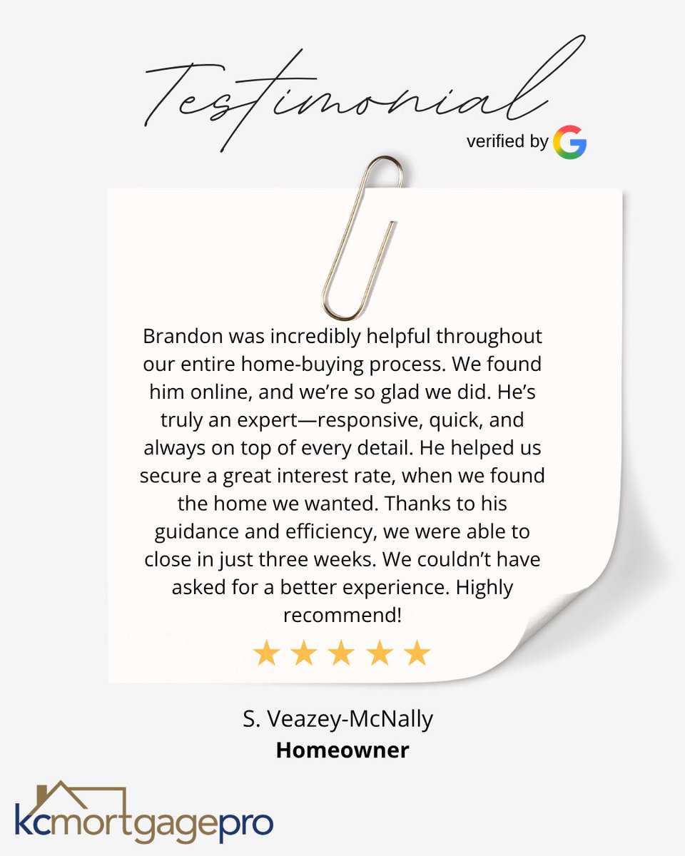 kcmortgagepro's tweet photo. (180) ⭐️⭐️⭐️⭐️⭐️ reviews and counting. #lowratesgreatservice https://t.co/q8vyQiawkB