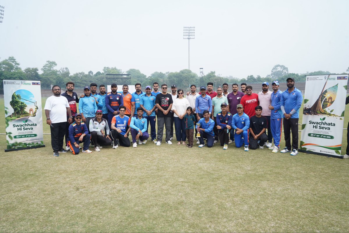 rpochandigarh's tweet photo. As part of the #SwachhataHiSeva2026 Campaign, officials of RPO Chandigarh and UT Chandigarh participated in a friendly cricket match, followed by a shramdaan cleanliness drive at the Sector 16 Cricket Stadium. https://t.co/qewWpTf8Fo