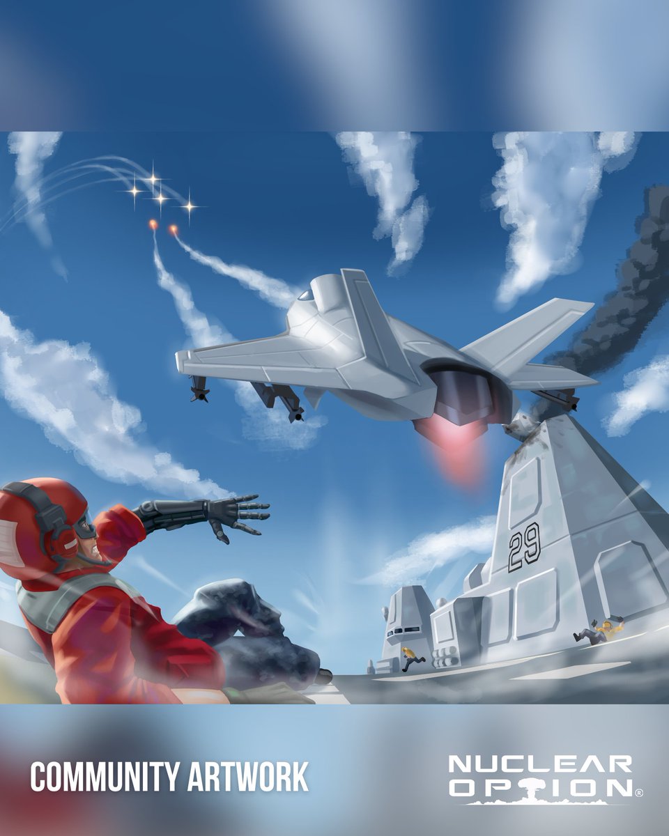 nuclearoptionvg's tweet photo. Continuing our community artwork feature, this incredible illustration by joeyjazz perfectly captures the pure chaos of carrier defense in Nuclear Option.

It’s a clutch play many of us have attempted, with results that may or may not include a crumpled Vortex and a sinking carrier. 

Huge credit to joeyjazz for immortalizing the scramble!

#CommunityArtwork #NuclearOption #NuclearOptionGame #ShockfrontStudios #CombatFlightSimulator #FlightSimulator #PCGaming