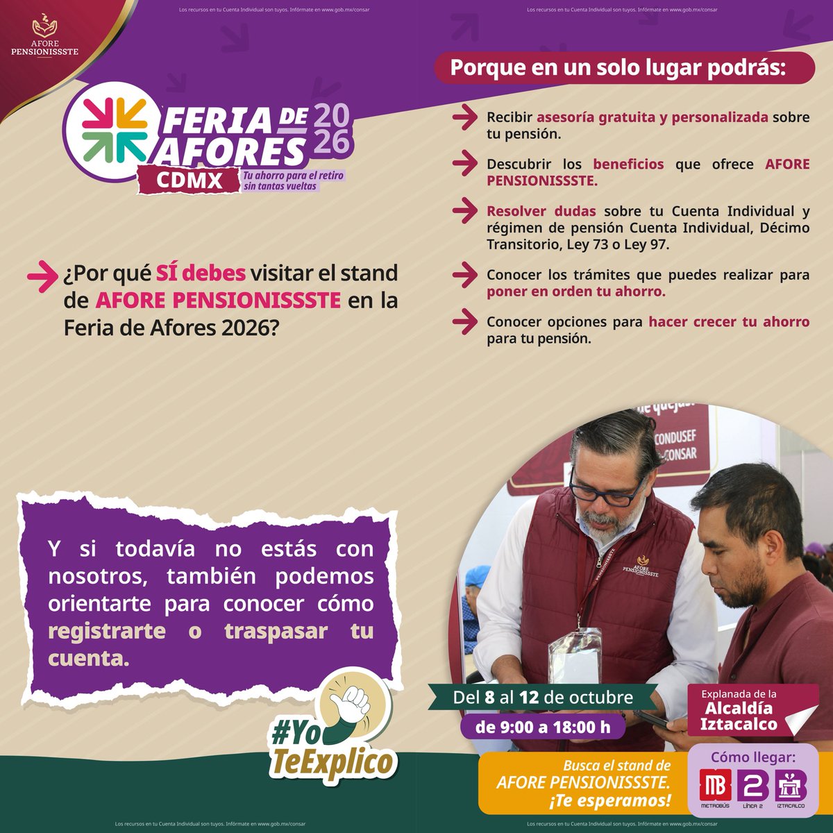 PENSIONISSSTE_'s tweet photo. 📣 ¡Ey, ey, ey! 👀🎉
La #FeriaDeAfores llega a Iztacalco.

📄 Prepara tus documentos.
📝 Anota todas tus preguntas.
📅 Y muy pronto conoce la fecha.

En AFORE @PENSIONISSSTE_ estaremos muy felices de recibirte, orientarte y resolver tus dudas. ❤️

¡Nos vemos en Iztacalco! 🙌
#AFOREPENSIONISSSTE #TuRetiro #Iztacalco