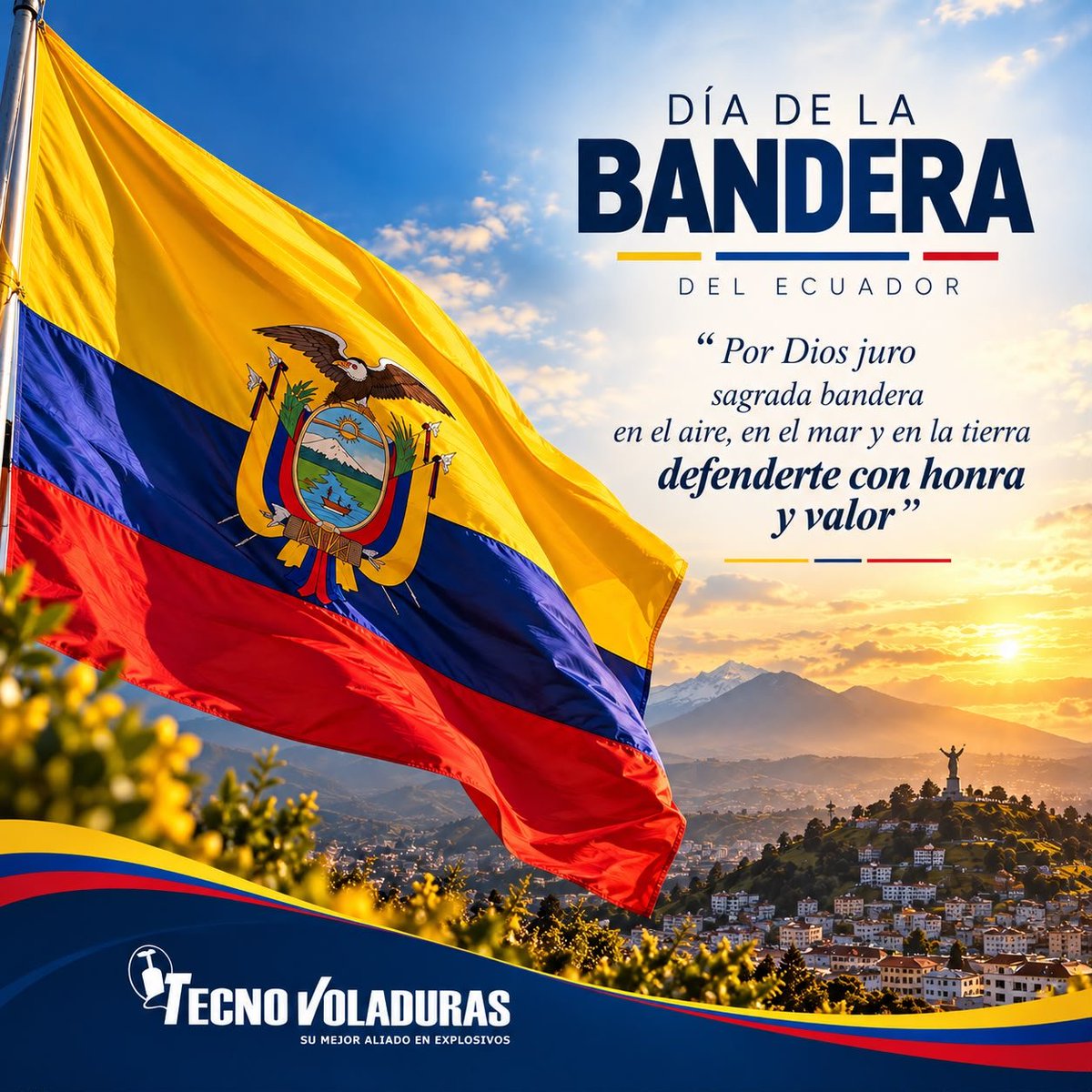 Tecnovoladuras_'s tweet photo. 🇪🇨 Honor y lealtad a nuestra bandera.

Símbolo de nuestra historia, identidad y orgullo. Hoy rendimos homenaje a la bandera que nos une como ecuatorianos.

¡Viva el Ecuador! 🇪🇨

#DíaDeLaBandera #Tecnovoladuras #OrgulloEcuatoriano https://t.co/xxymhBJ3MN