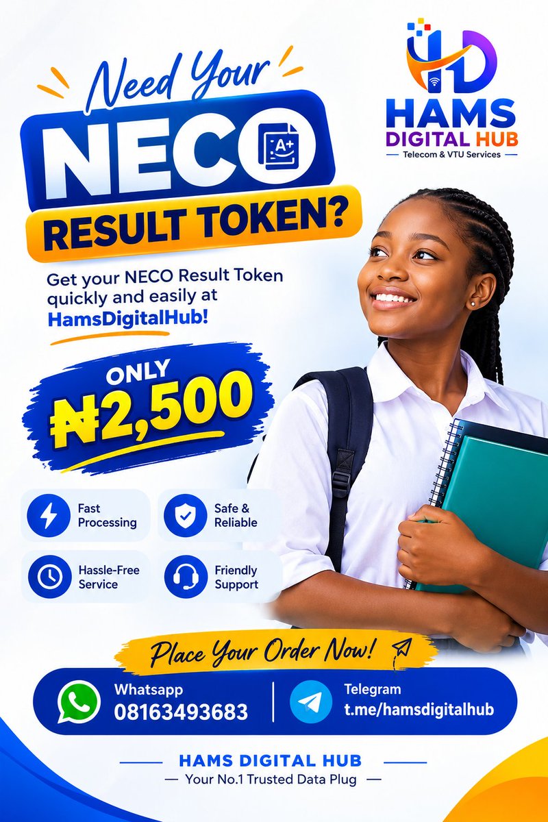 meedah2000's tweet photo. NECO Result Token available πβ¨
β¦2,500 ONLY.
DM or WhatsApp 08163493683 to order. π²
#NECO #HamsDigitalHub #necoresult https://t.co/o9Z3YOkXVm