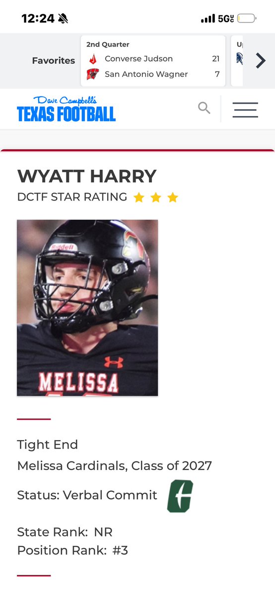 wyatt_harr62189's tweet photo. #AGTG thank you @espn for rating me the 24th best Y-TE in the country and  thank you @dctf for ranking me 3rd in TEXAS. Also thank you @247Sports for the star rating and @RivalsHS for the star rating!!! 
@MattNally1 @MCardsRecruits @FootballMelissa @coachham9 @CoachTScoggin https://t.co/bEWAgZH2pw