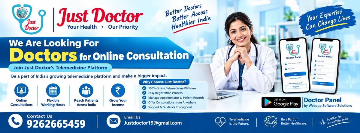 JustDoctorIndia's tweet photo. Online Consultations – Connect with patients from anywhere
✅ Flexible Working Hours – Work at your convenience
✅ Reach Patients Across India – Make a real health impact
✅ Grow Your Income – Earn while helping others /2 https://t.co/L1nWCZPTU1