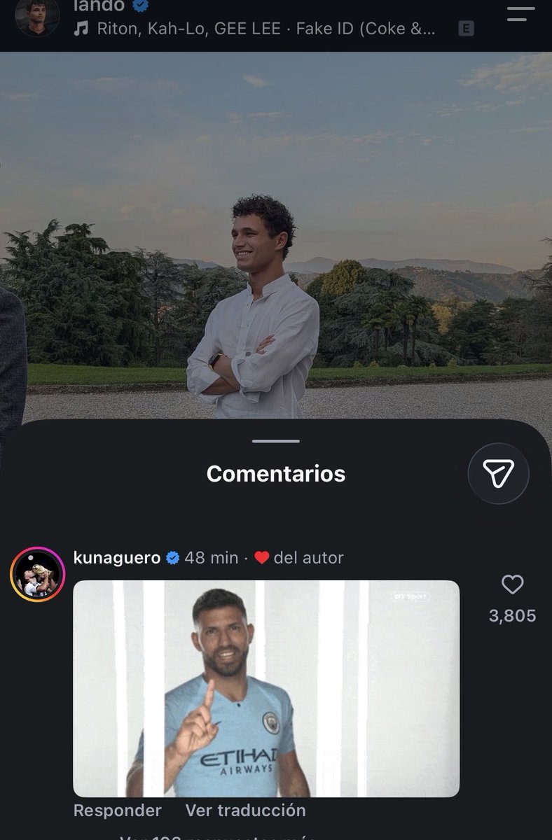 TinoCLeclerc's tweet photo. El Kun Aguero fue a comentarle a Norris en Instagram 🥀🥀

lo peor es que le dió LIKE https://t.co/7ks1TH4Nb0