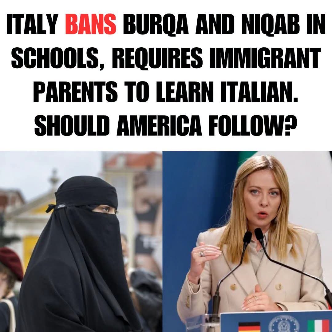 Evelyn001d's tweet photo. ITALY BANS BURQA AND NIQAB IN SCHOOLS, REQUIRES IMMIGRANT PARENTS TO LEARN ITALIAN. SHOULD AMERICA FOLLOW? https://t.co/shTs2wMxaw