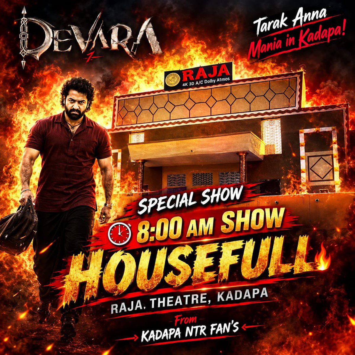 sankar485's tweet photo. Kadapa #Devara Special show HOUSEFULL🔥🔥🔥🔥🔥

#2YearsForDevara https://t.co/91aBkYk94b