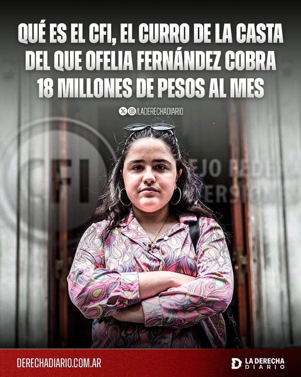 laderechadiario's tweet photo. 🚨🇦🇷 | PARÁSITO DEL ESTADO: A pesar de declarar múltiples veces que ya no era empleada pública y "nunca haber necesitado de un cargo para vivir", se reveló que la exlegisladora kirchnerista Ofelia Fernández obtuvo un contrato de casi $18 millones como "Directora Creativa" para el rol de "asesoramiento en áreas de competencia" en el Consejo Federal de Inversiones (CFI).

El CFI es un organismo interprovincial creado con el supuesto objetivo de "acompañar el desarrollo de cada región del país" y es dirigido por Ignacio Lamothe, hermano del actor kirchnerista Esteban Lamothe, mientras que su financiamiento proviene de los recursos de las 23 provincias y su caja es administrada por La Cámpora.

Ofelia Fernández fue contratada para "formular una propuesta integral para un proyecto audiovisual estratégico" a costa de los impuestos de los argentinos y la coparticipación de cada provincia.