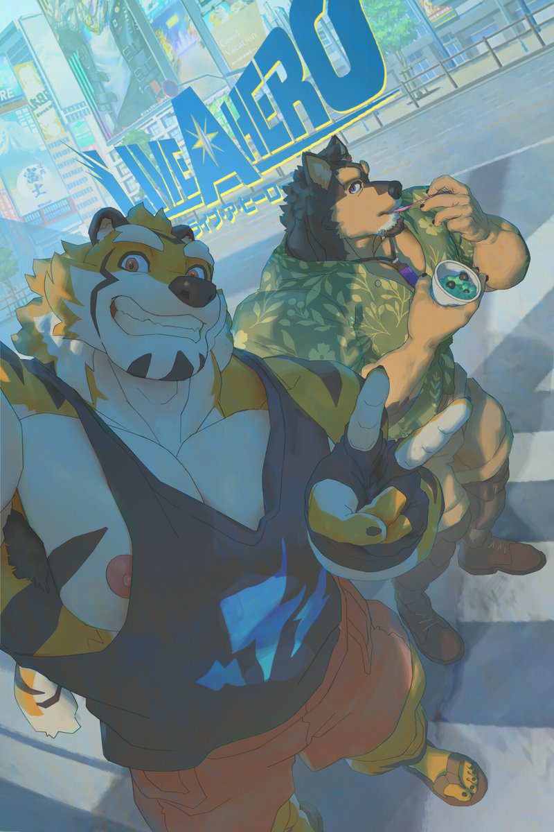 rippedsaurian's tweet photo. ryekie and pubraseer are enjoying their day off! 🧡 💜

happy 6th anniversary, live a hero!

#LAH_ArtContest
#LIVEAHERO
#ラブヒロ6周年 https://t.co/5nEEd3AK6h