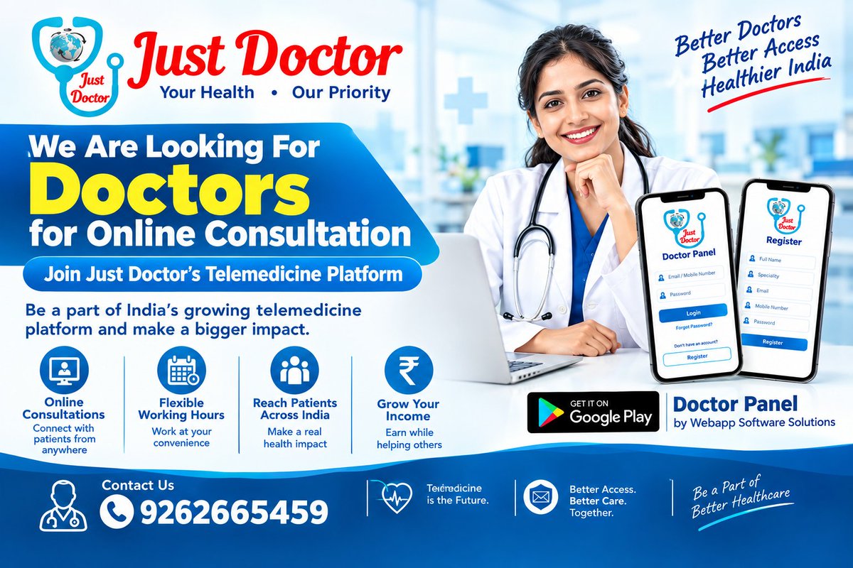 JustDoctorIndia's tweet photo. Your Expertise Can Change Lives
Better Doctors • Better Access • Healthier India
#JustDoctor #Telemedicine #DoctorsRequired #OnlineConsultation #HealthcareJobs #EarnWithCare 
/4 https://t.co/aoe9BQQc0t