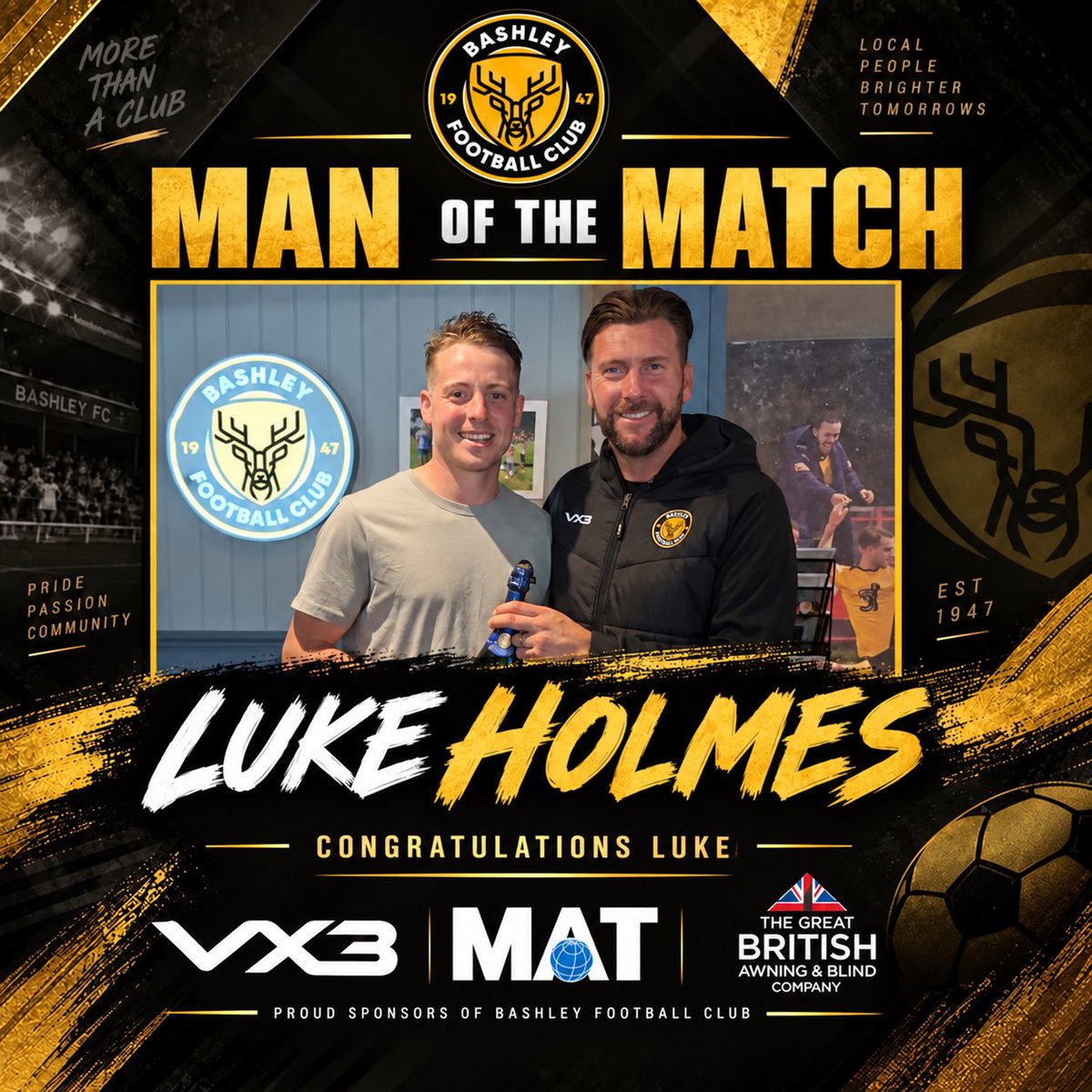 BashleyFootball's tweet photo. Congratulations to today’s Man of the Match LUKE HOLMES 👏

Luke is kindly sponsored by our Bashley FC Matchday Stewards.

Well done Luke !

#UpTheBash #WeAreBashley https://t.co/MeTRaI4pHG
