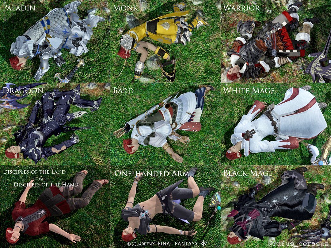 rufus_cerasus's tweet photo. #FF14レガシーの記憶
戦闘不能ポーズが、ジョブ（クラス）ごとに別れていた。 https://t.co/X6mADWMx57