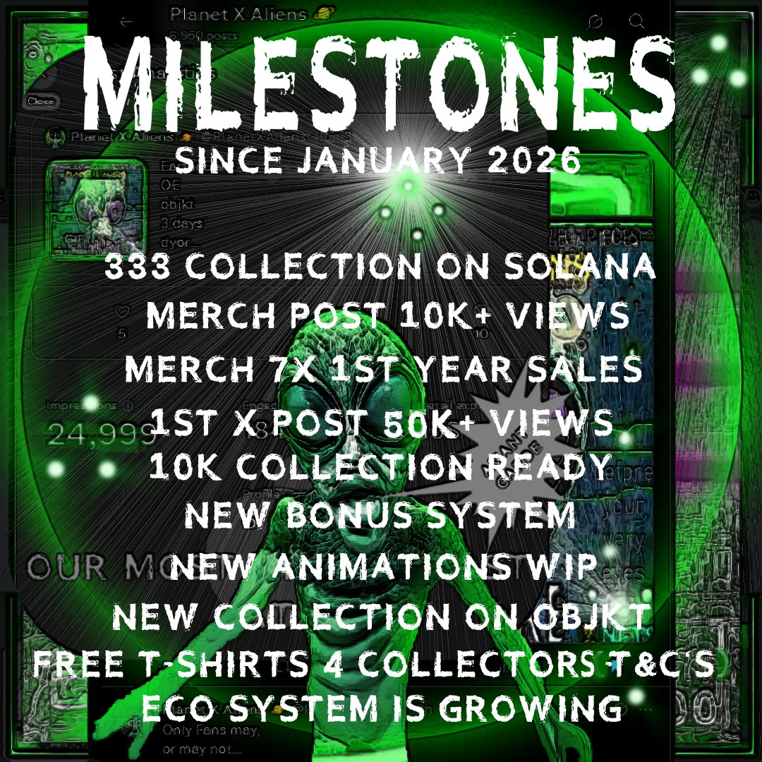 PlanetXAliens's tweet photo. Exciting News!
We've engineered a HUGE Bonus
Mint 1 = get 10 Free-Mint slots for You+ your crew
Build / Mint Your Own Alien Here:
https://t.co/bMttaB2SF9
.
Mint for 0.09 Sol
Shuffle  0.01 
All holders get added to the Mint List
Solana Marketplace/Launch-pad:  @Elemintrix_mp https://t.co/dpwVfVc29W