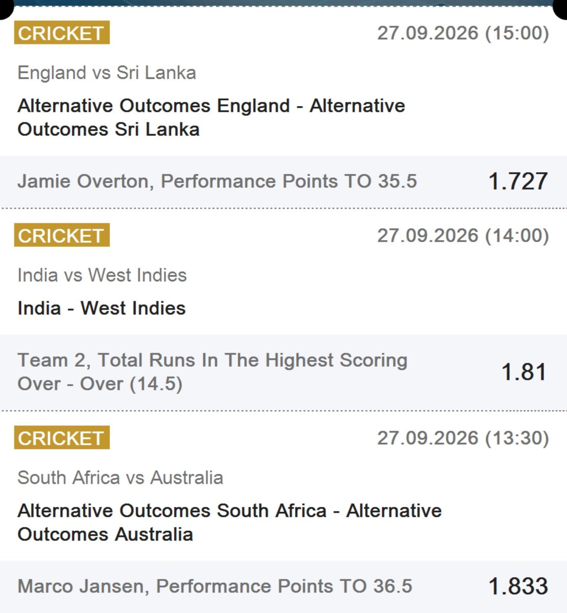 RayaPunter's tweet photo. Here is my Accumulator.! 💰 

Let’s CASH this TOGETHER guys.

#Bettingx #Gambling𝕏 #CricketTwitter https://t.co/utlIQVsUxq