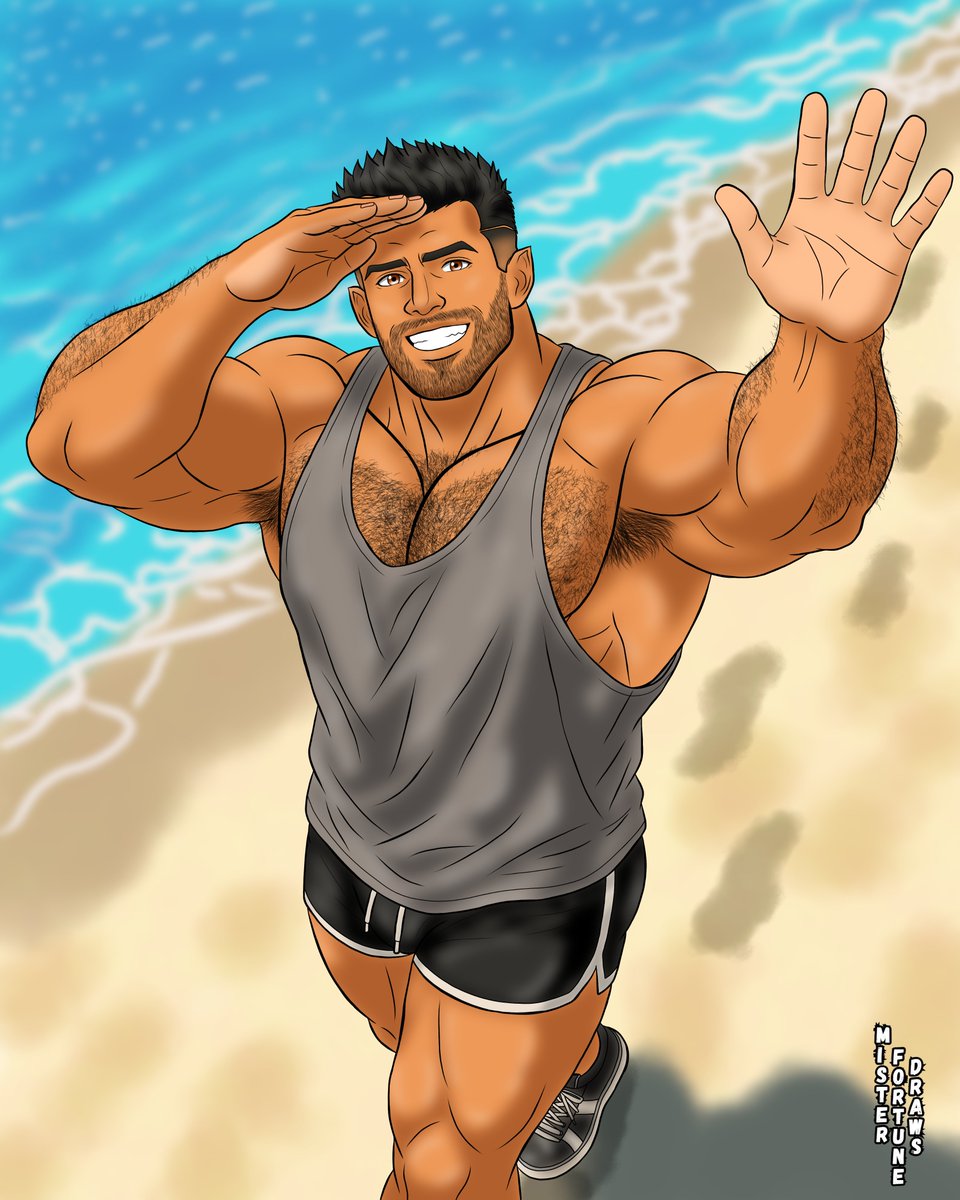 MrFortuneDraws's tweet photo. [Bryn on the Beach]

It still feels like 100⁰+ outside, so you know what that means...🔥🔥

It's still beach time! 🏖🌊

Bryn is @/alrek.bsky.social on Bluesky's FF14 character and OC who is VERY excited to spot you while he's taking a big guy walk on the beach! 💪🏽🥵

#bara https://t.co/G4OywcYO5r