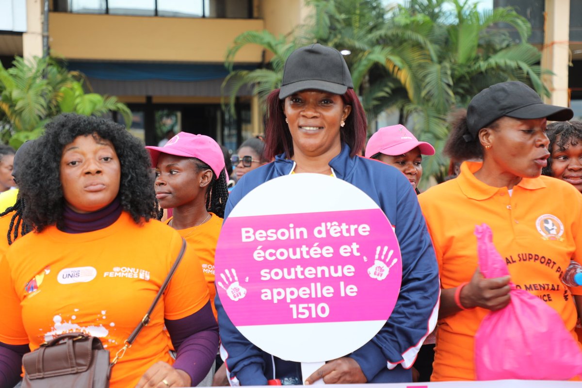 UN_Cameroon's tweet photo. Today in Yaoundé, UN Cameroon, led by UN Women’s @RakyChaupin and UNV Country Director Raoul Bersha, joined MINPROFF NGO &amp; CSO partners in a march to raise awareness against gender-based violence one of the actions marking SDG Week of Action.  

#SDGWeekOfAction #EndGBV https://t.co/qWd2EVNpWz