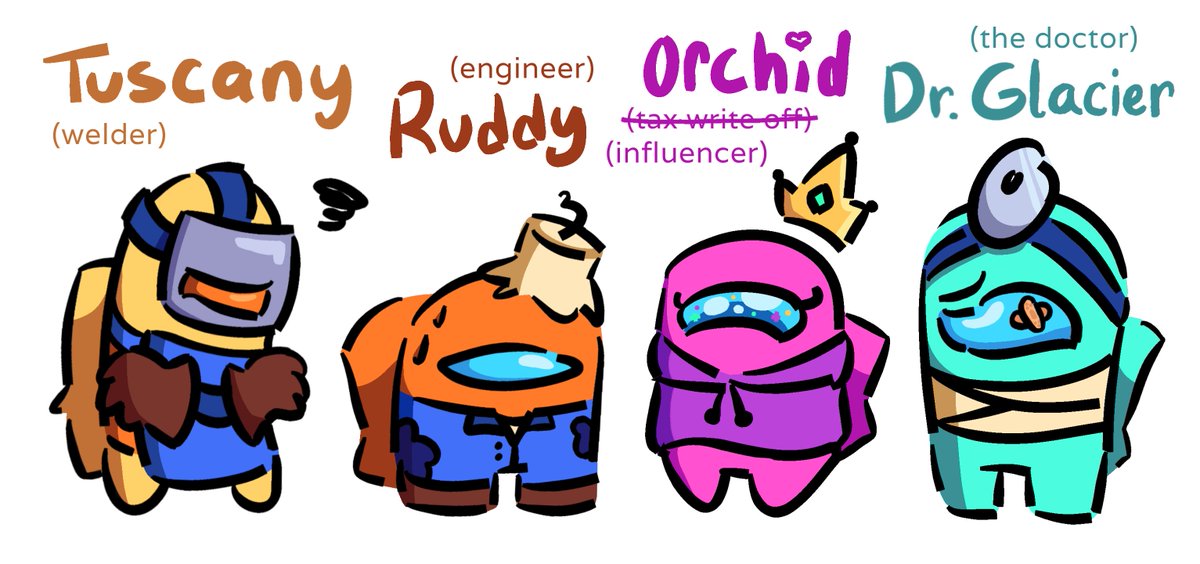 ThatPerson3000's tweet photo. Slight redesigns of my beans, plus a new one! (Reposting because I forgot to add tags the first time) #amongus #amongusfanart #amongusoc https://t.co/B9x27g0Tx4