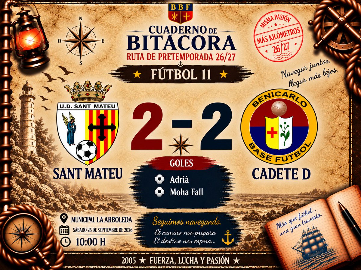 benicarlobf's tweet photo. 🔴🔵 𝗥𝗨𝗧𝗔 𝗗𝗘 𝗣𝗥𝗘𝗧𝗘𝗠𝗣𝗢𝗥𝗔𝗗𝗔 26/27 · 𝗖𝗔𝗗𝗘𝗧𝗘 "𝗗"

⚓ 𝗘𝗦𝗖𝗔𝗟𝗔 03

🏟️ Sábado 26 de setiembre
📅 Municipal La Arboleda
𝗨𝗗 𝗦𝗔𝗡𝗧 𝗠𝗔𝗧𝗘𝗨 2️⃣ 𝗖𝗔𝗗𝗘𝗧𝗘 "𝗗"2️⃣
⚽️ Adrià
⚽️ Moha Fall https://t.co/dE2YCvwEN2