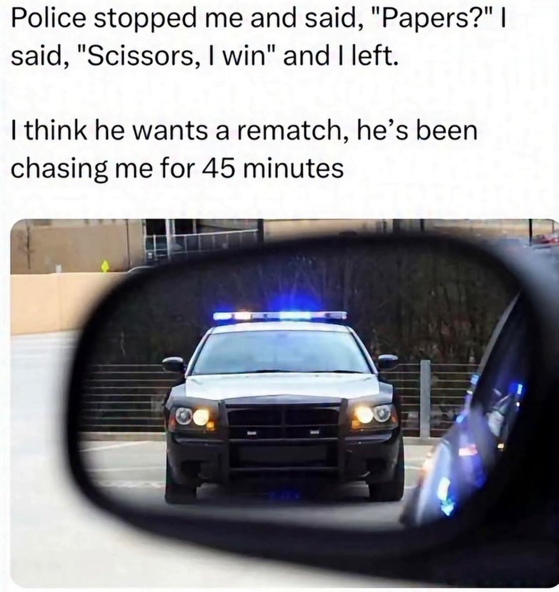 Emma_Wine212's tweet photo. He chose scissors and unlocked a 45 minute rematch 😂✂️🚓

Was he wrong though https://t.co/qpfB40rtXN