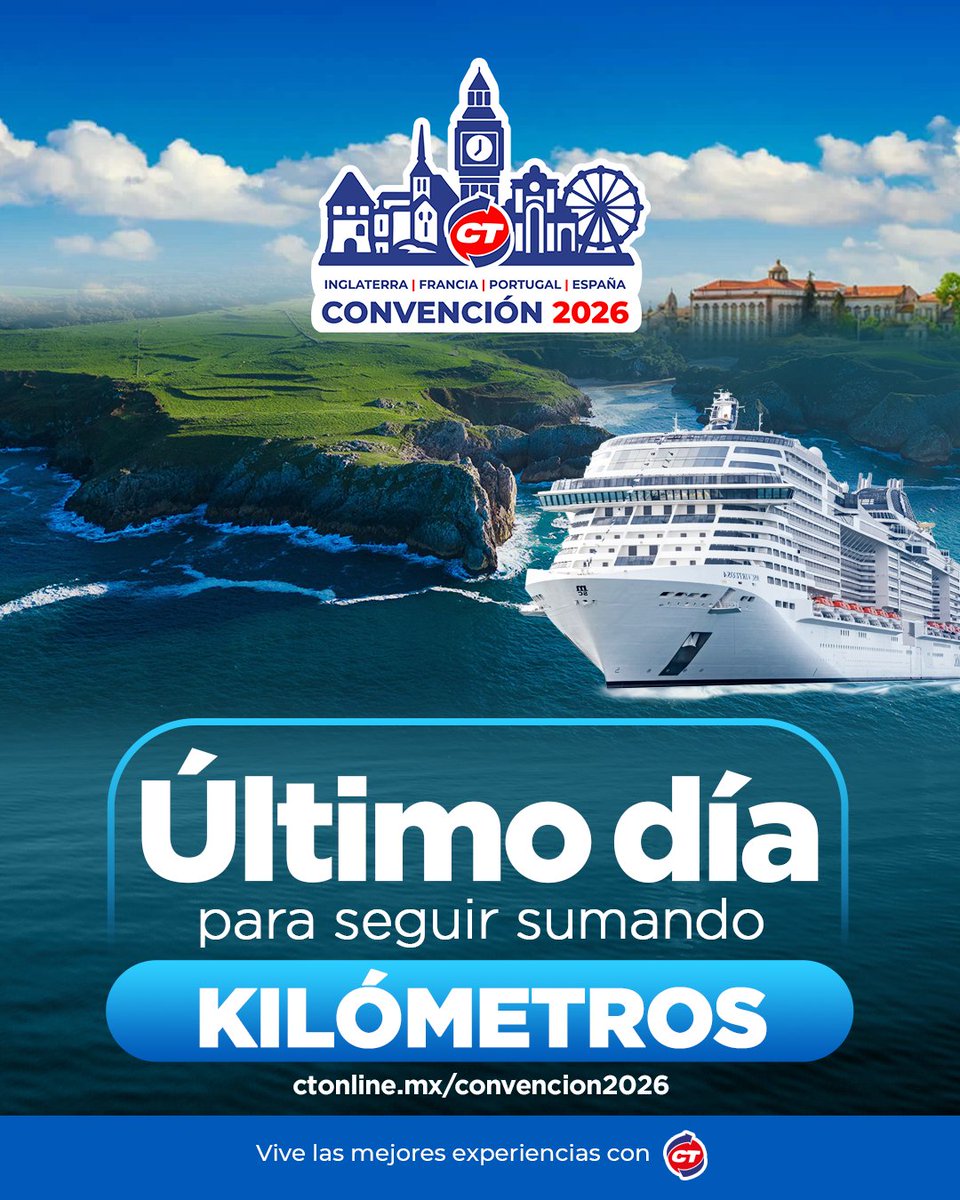 CTInternacional's tweet photo. ¡Estamos a unas horas ⏰ de cerrar nuestra dinámica y no queremos que te quedes fuera 😲!

Conviértete en uno de lo ganadores de la Convención CT 2026 ⛴ realizando compras 🛒, registrando tus facturas 🧾 y acumulando kilómetros 📍.

🌐 https://t.co/lw6k2A1YOX https://t.co/tWuYN7wpDn