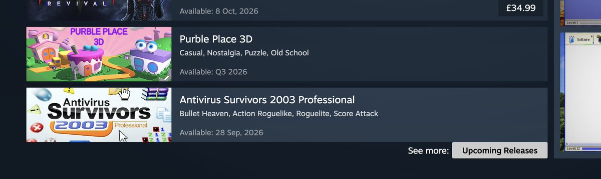 avs03pro's tweet photo. Check the Steam homepage folks, Antivirus Survivors 2003 Professional has hit the Popular Upcoming list! 

With some other cool nostalgia next door. https://t.co/1j4vJ8iMnf