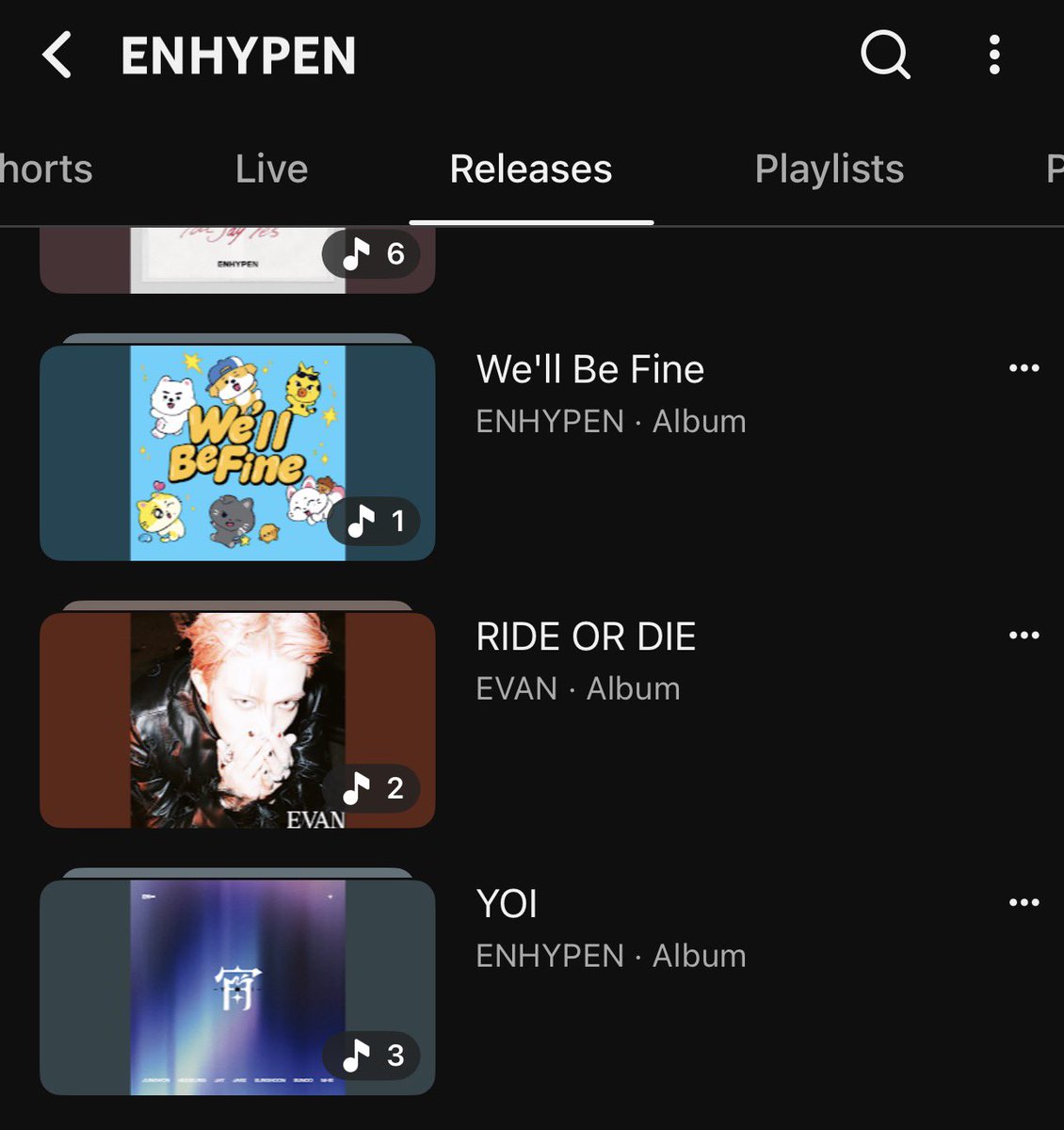 _ENTUBE's tweet photo. Hello @BELIFTLAB @TeamYouTube, 

EVAN’s “RIDE OR DIE” is currently listed under ENHYPEN’s Releases section on YouTube. Since this release belongs to a separate artist, please have it corrected and removed from ENHYPEN’s official channel. 

Its placement is causing unnecessary confusion within the fandom, so we kindly ask that the channel organization be managed clearly to avoid misleading interpretations. Thank you!